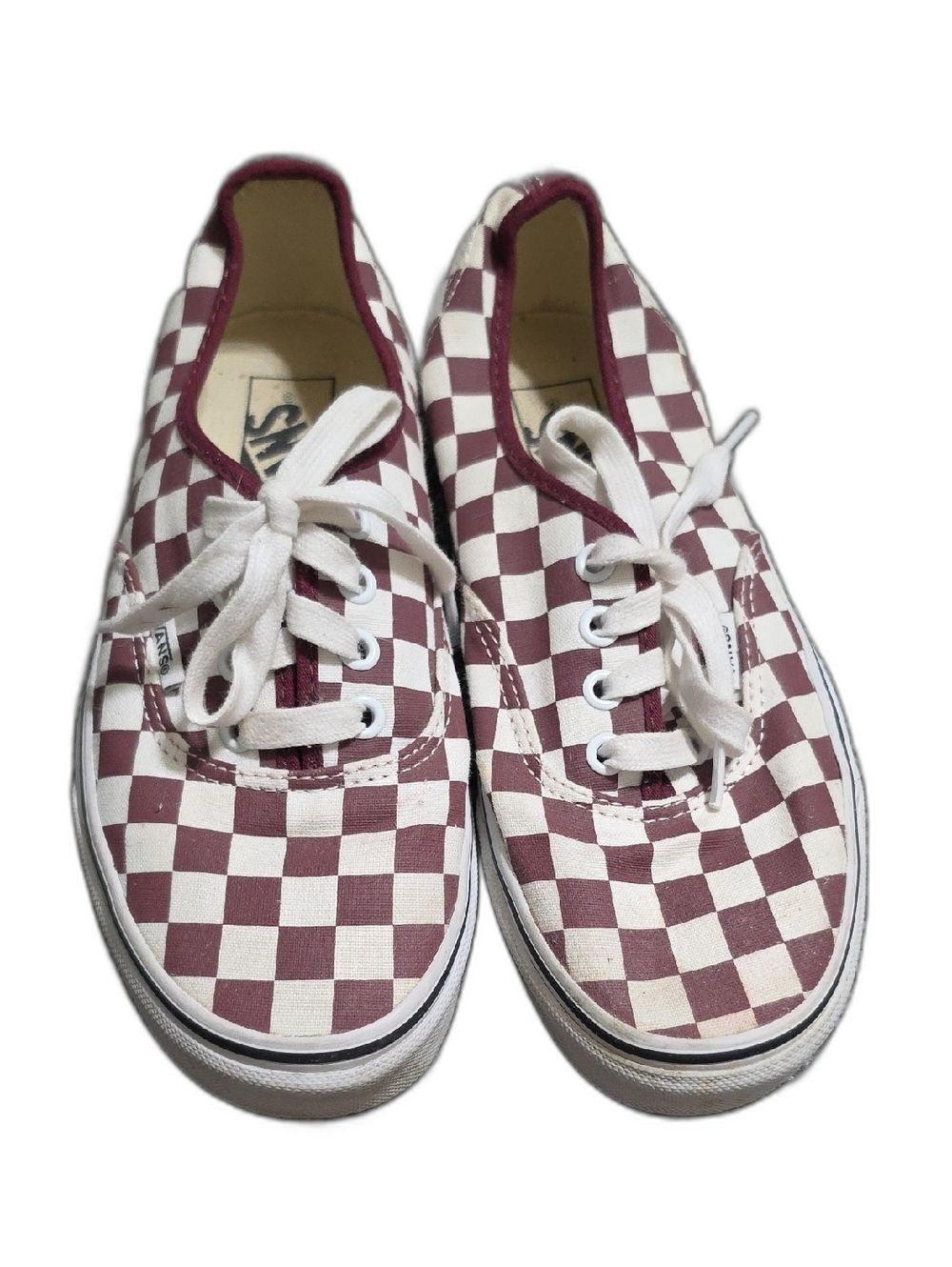 Vans Checkerboard Canvas Sneakers - Maroon/White